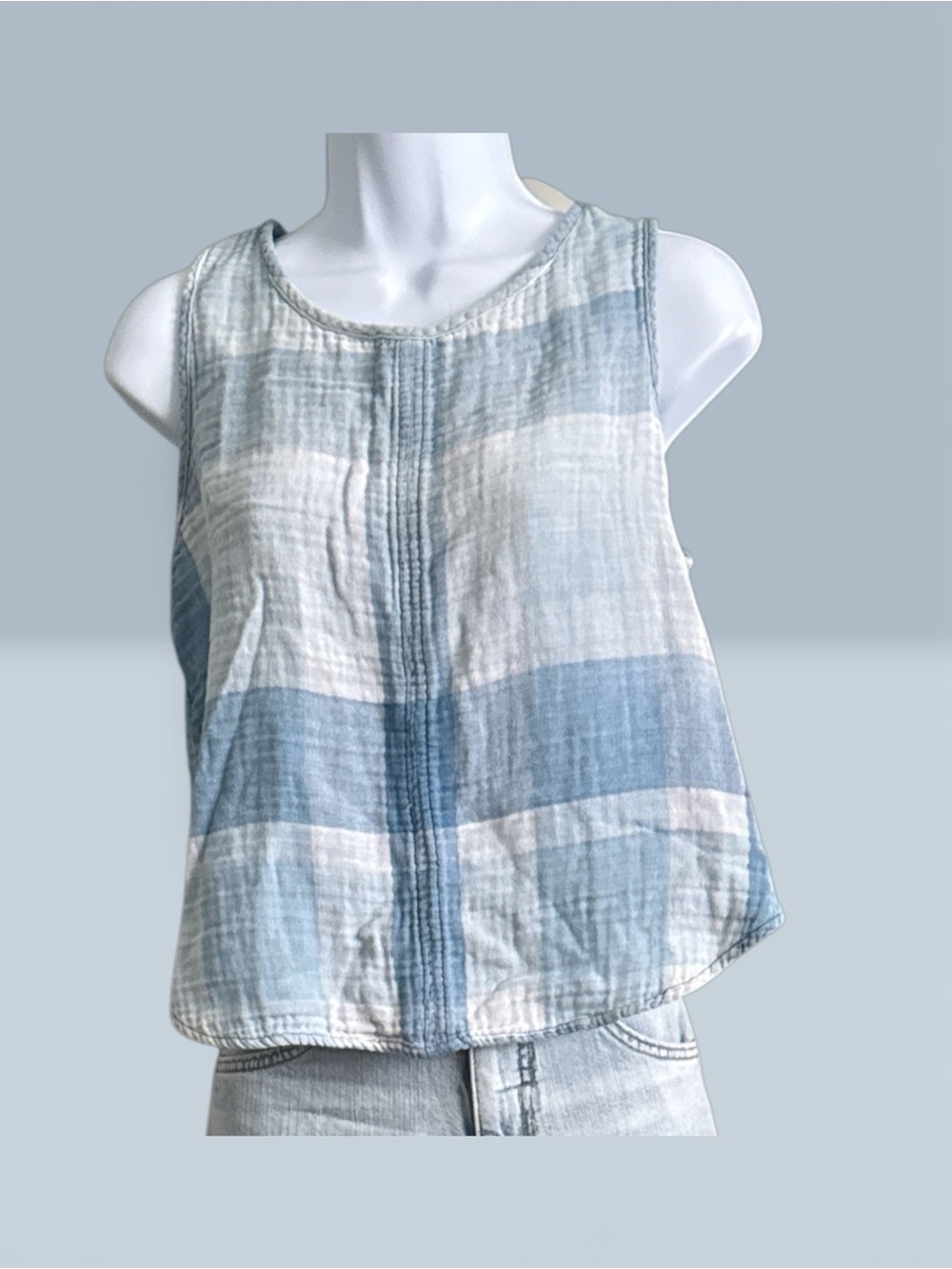 Light Blue & White Striped Sleeveless Linen-Blend Top - Picture 5 of 7